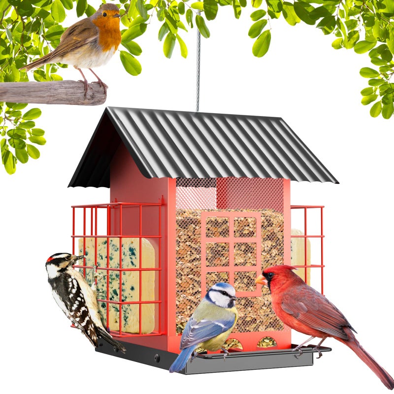 FlowaFoli Bird Feeders for Outdoors Hanging  Metal Bird Feeder with Double Suet Cage Cake  Large Capacity  Birdfeeders Sturdy & Weatherproof  Easy to Clean & Refill  Great for Attracting Wild Birds - Image 1